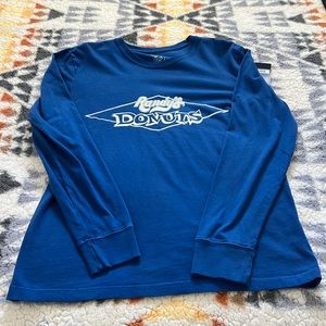 Two Men’s Medium Lucky Brand long sleeve T-shirts. Randy’s Donuts and California